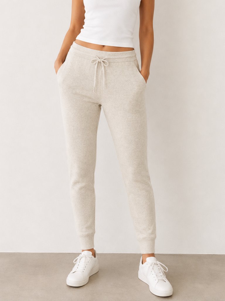 Theory Arleena Wool Blend Knit Joggers Beige Small